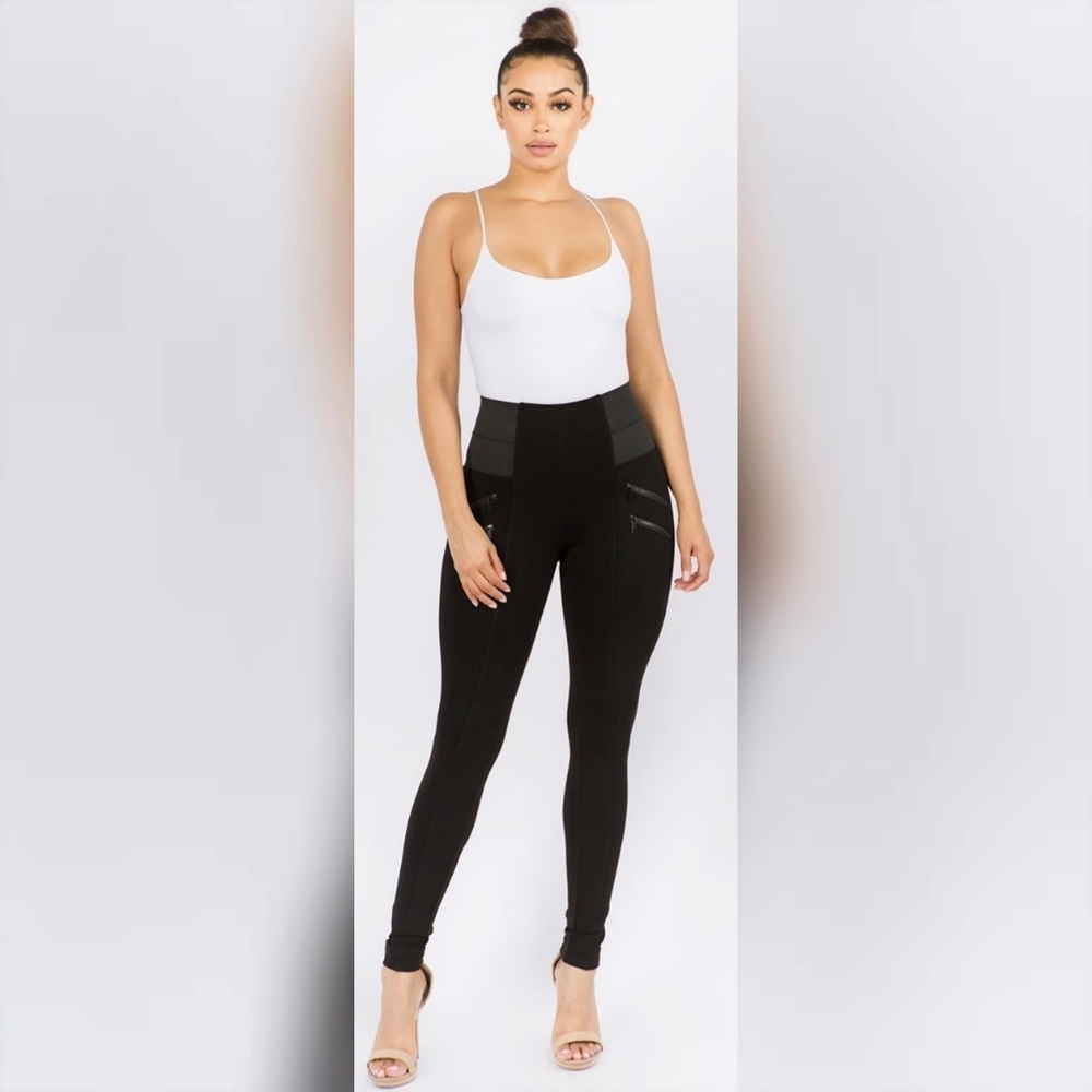 Black Leggings with Double Front Zipper & waist co